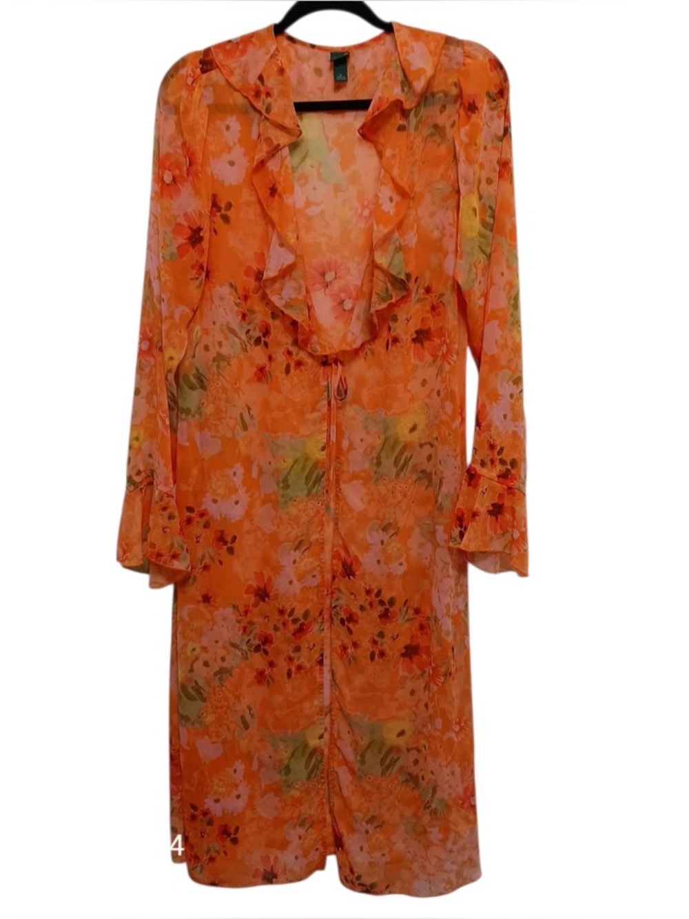 Vibrant Orange Floral Tie-Front Throw on